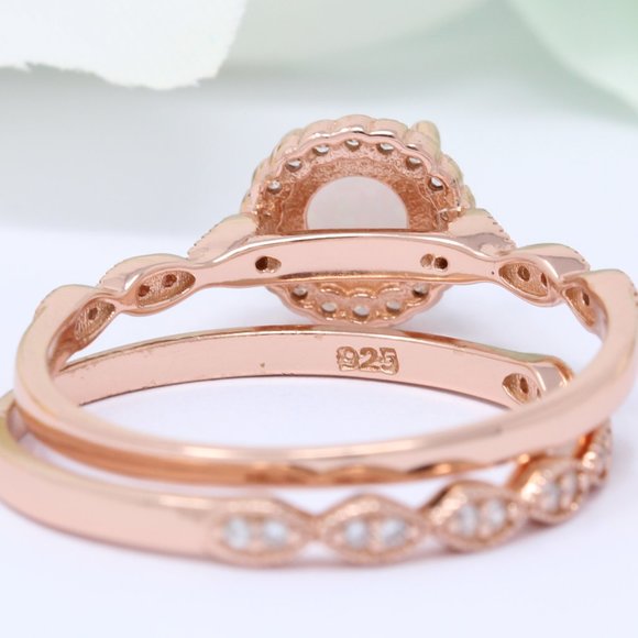 Rose Gold Art Deco Two Piece Bridal Set Round Lab - Picture 3 of 3
